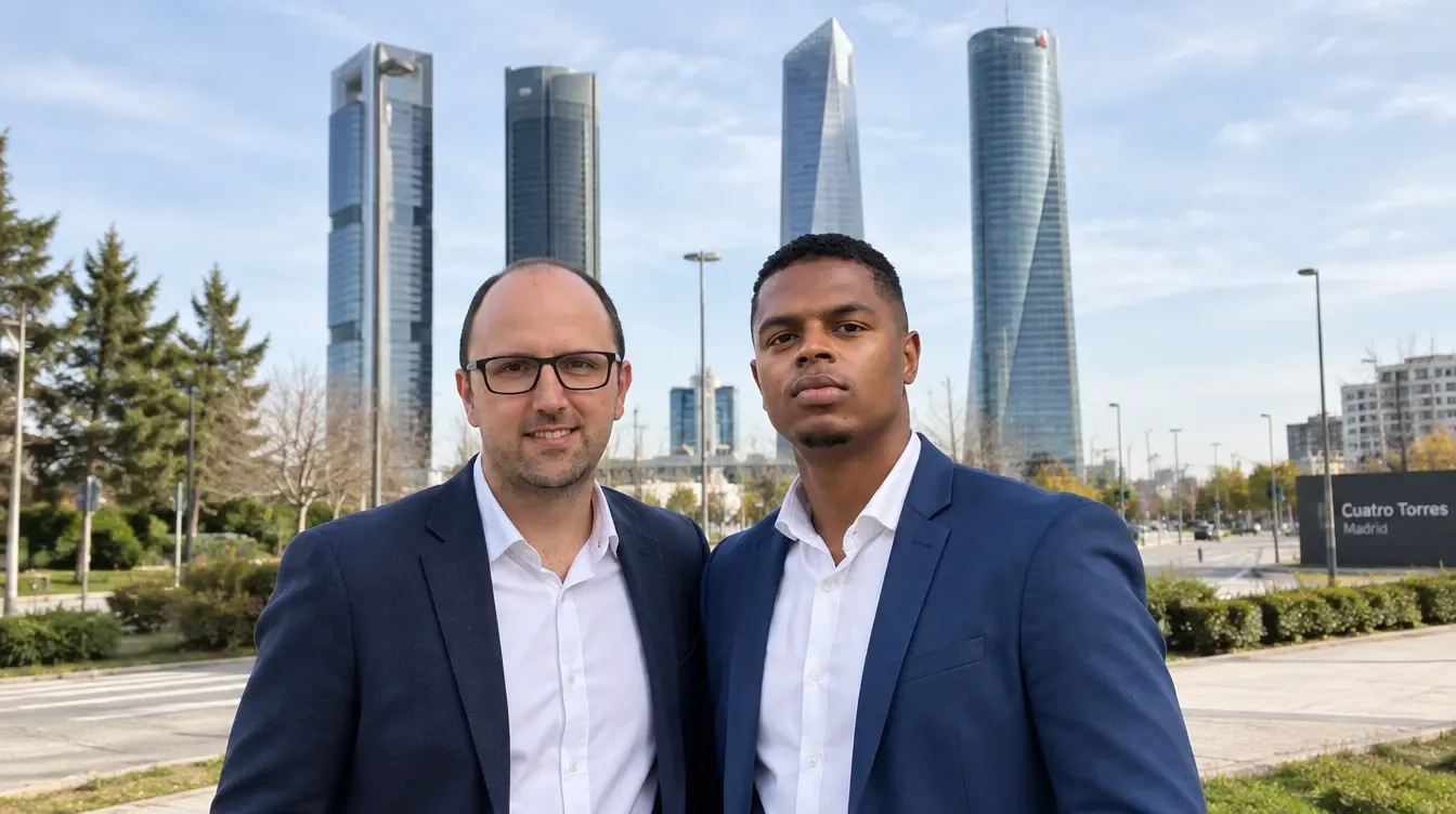 Ricardo Morais y Rui Caterça, consultores SEO en España, en el distrito financiero de Madrid